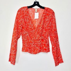 H&M Floral Wrap Front Long Sleeve Shirt